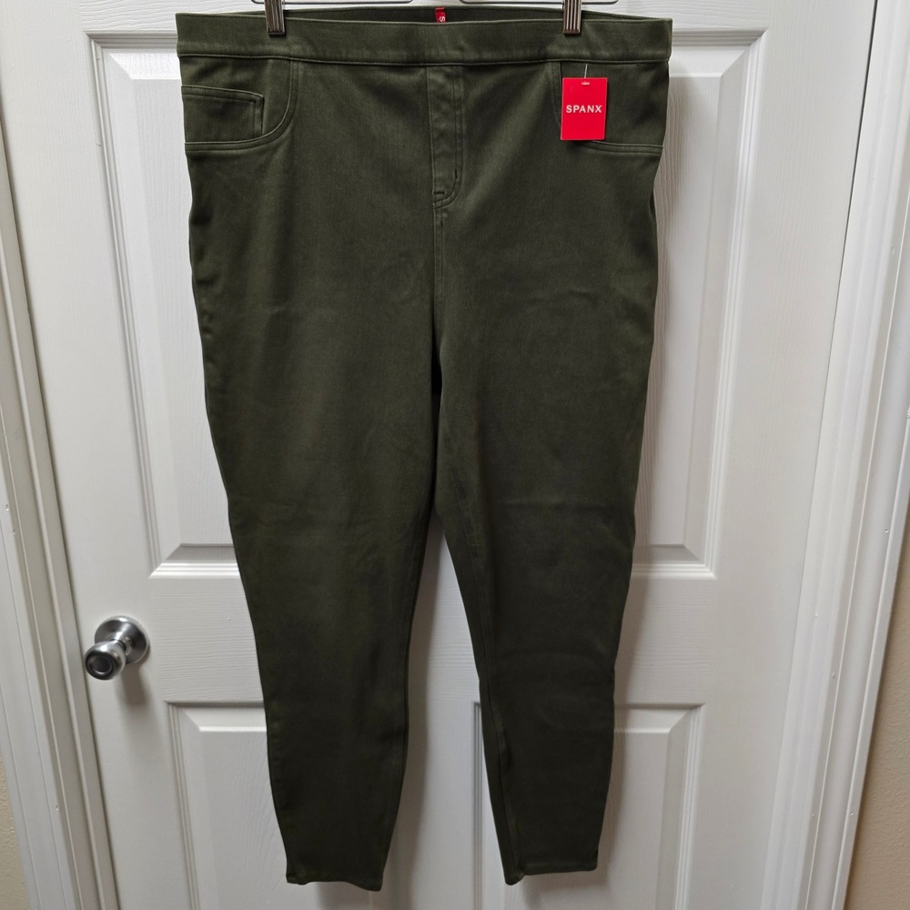 Spanx Ankle Pocket Skinny Jeans Olive Green Pull On Stretch Pants‎ Womens 3X NEW